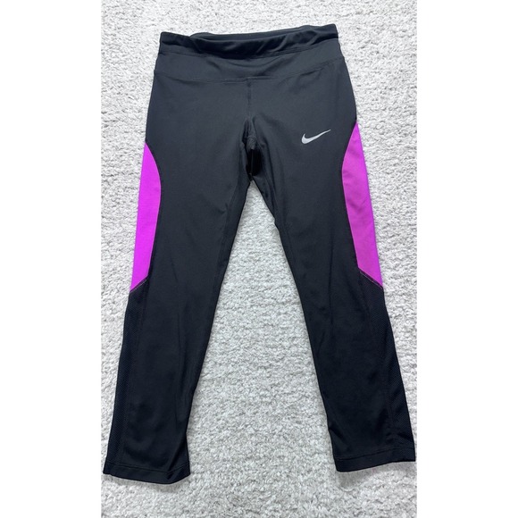 Nike Leggings Women's Small Black Pink Dri-Fit Zipper Pocket‎ Athletic Workout - Picture 1 of 7